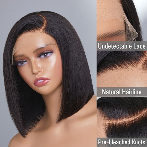 Code: ZL100F | Short Bob Straight Wigs Undetectable Lace Frontal With Baby Hair 180% Density