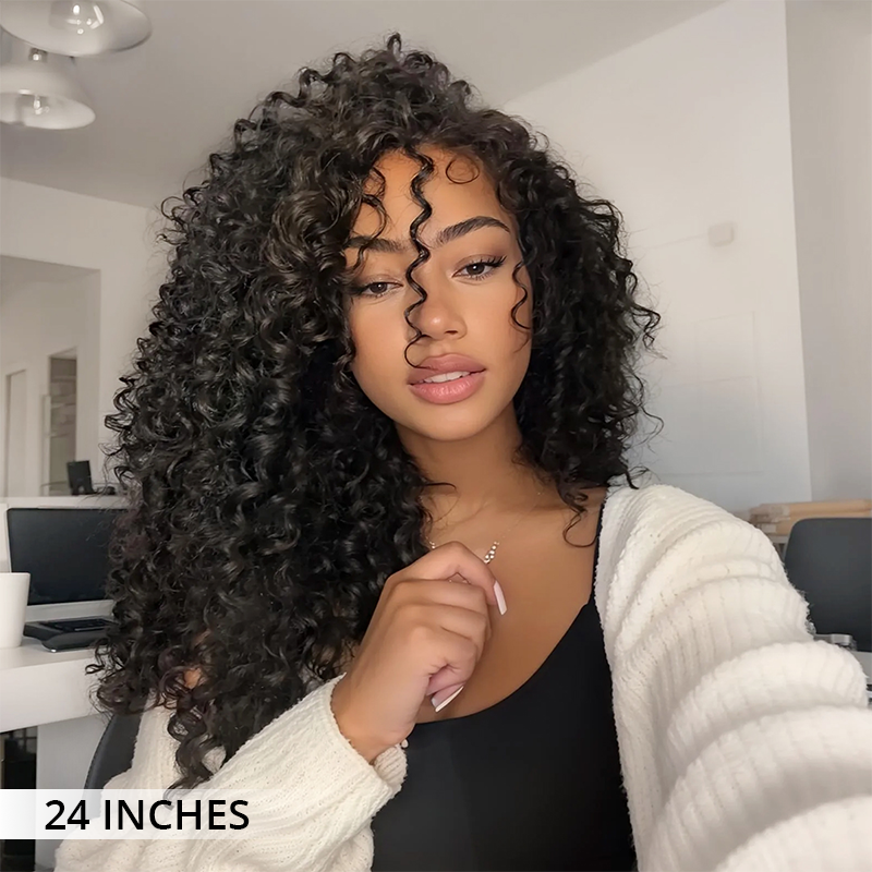 Back view of spiral loose curls wig with ultra full body