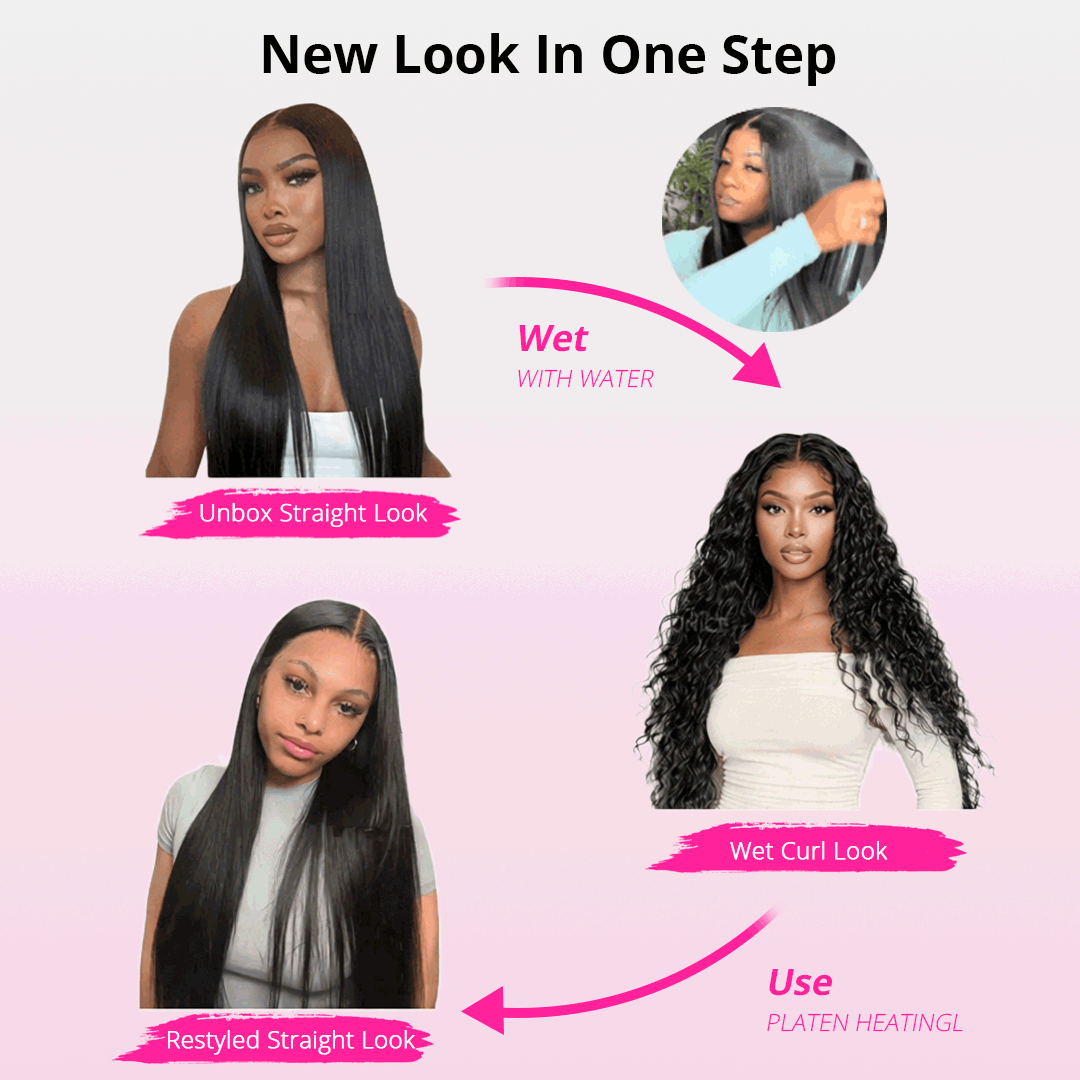 Straight glueless human hair wig front view with sleek natural texture