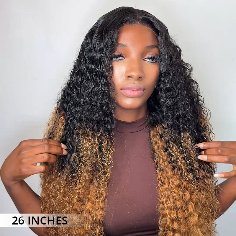 Zlike Ombre Honey Blonde Water Wave Wigs Transparent Lace Closure Human Hair Wigs For Women