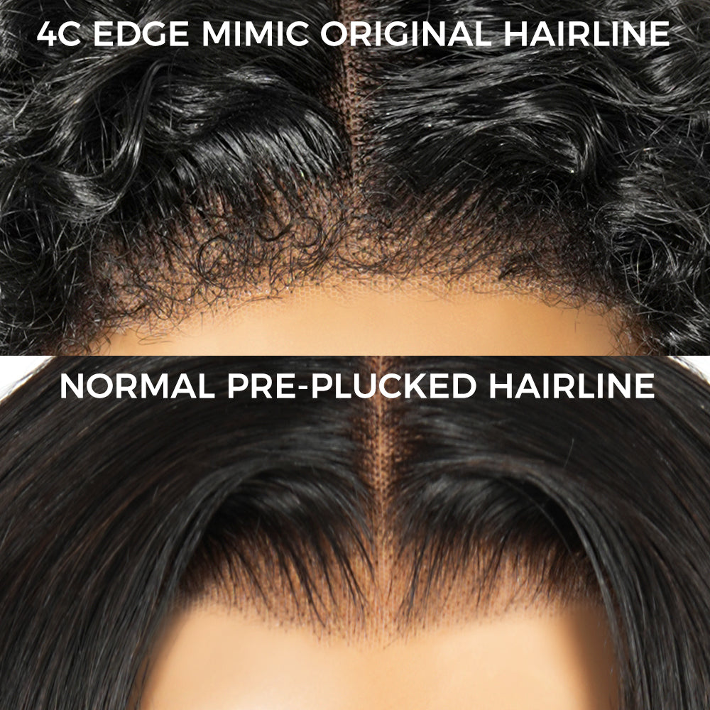 4C Curly Edges Invisi-Band 360 Kinky Curly Lace Front Wig Pre Bleached Human Hair Wigs With Curly Baby Hair