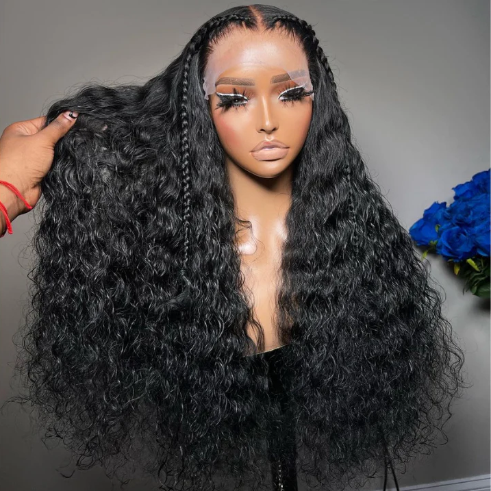 Zlike Water Wave 300% Density Lace Front Human Hair Wigs Natural Color 13x6 Glueless Wig With Pre-Cut Lace & Drawstring