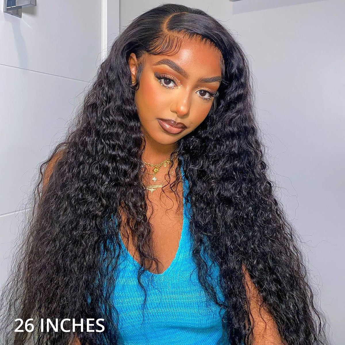 Water wave human hair wig with transparent lace front, natural hairline and glueless wear and go design, soft wet-look waves with full salon style volume