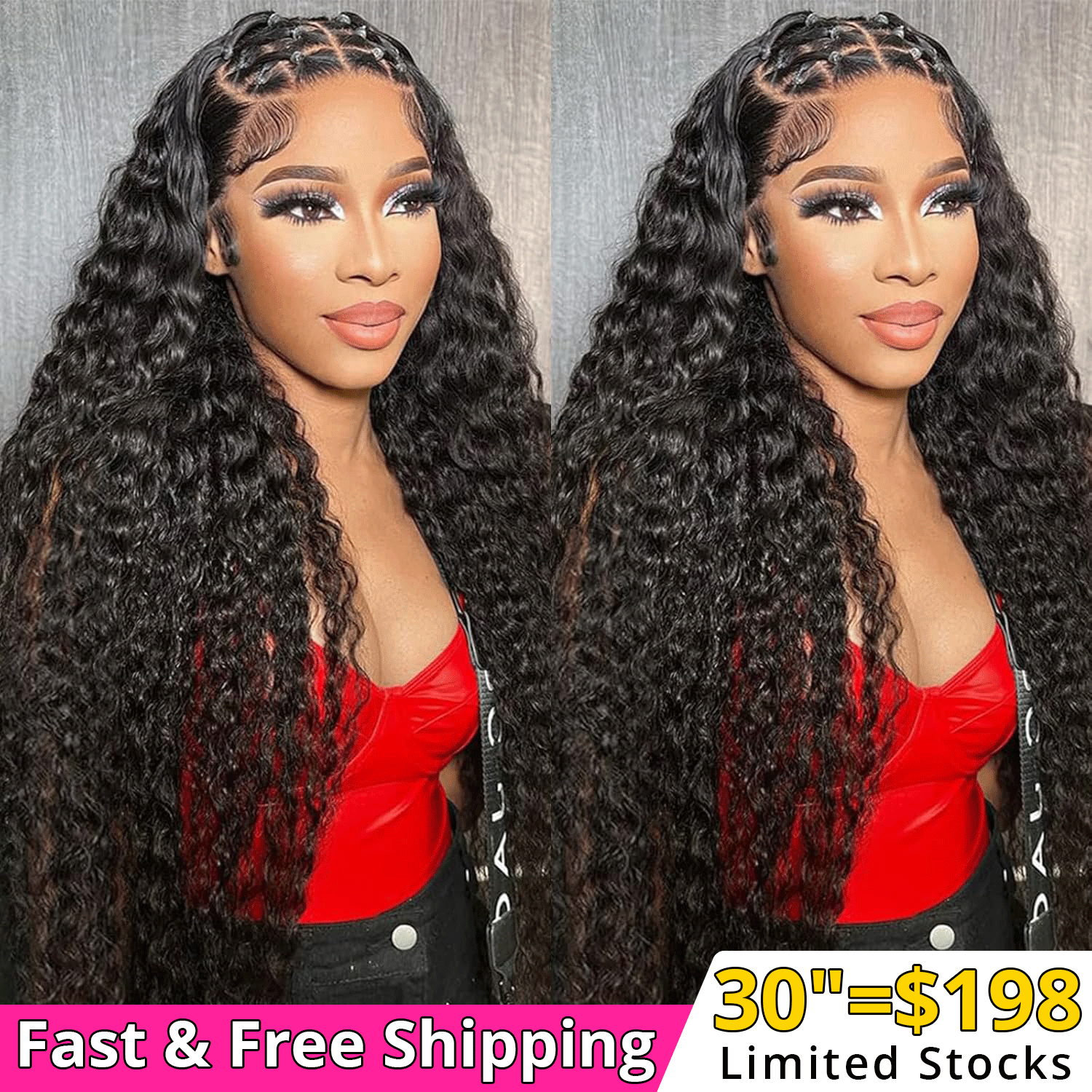 Water wave texture human hair wig with transparent lace front, glueless install design, soft defined waves with natural movement and layered volume
