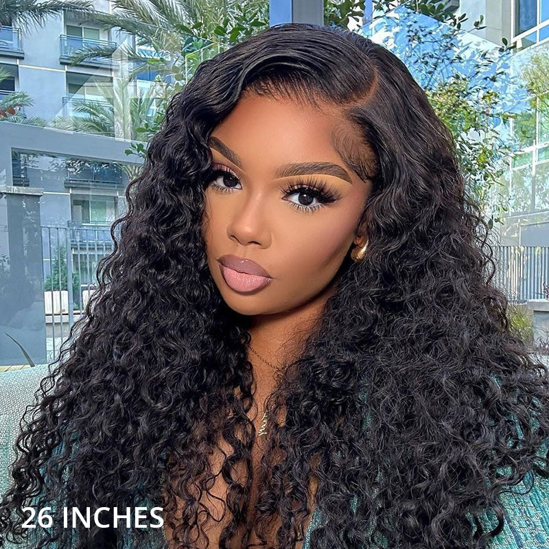 Glueless wear and go water wave human hair wig with transparent lace, natural hairline and beginner friendly easy installation design