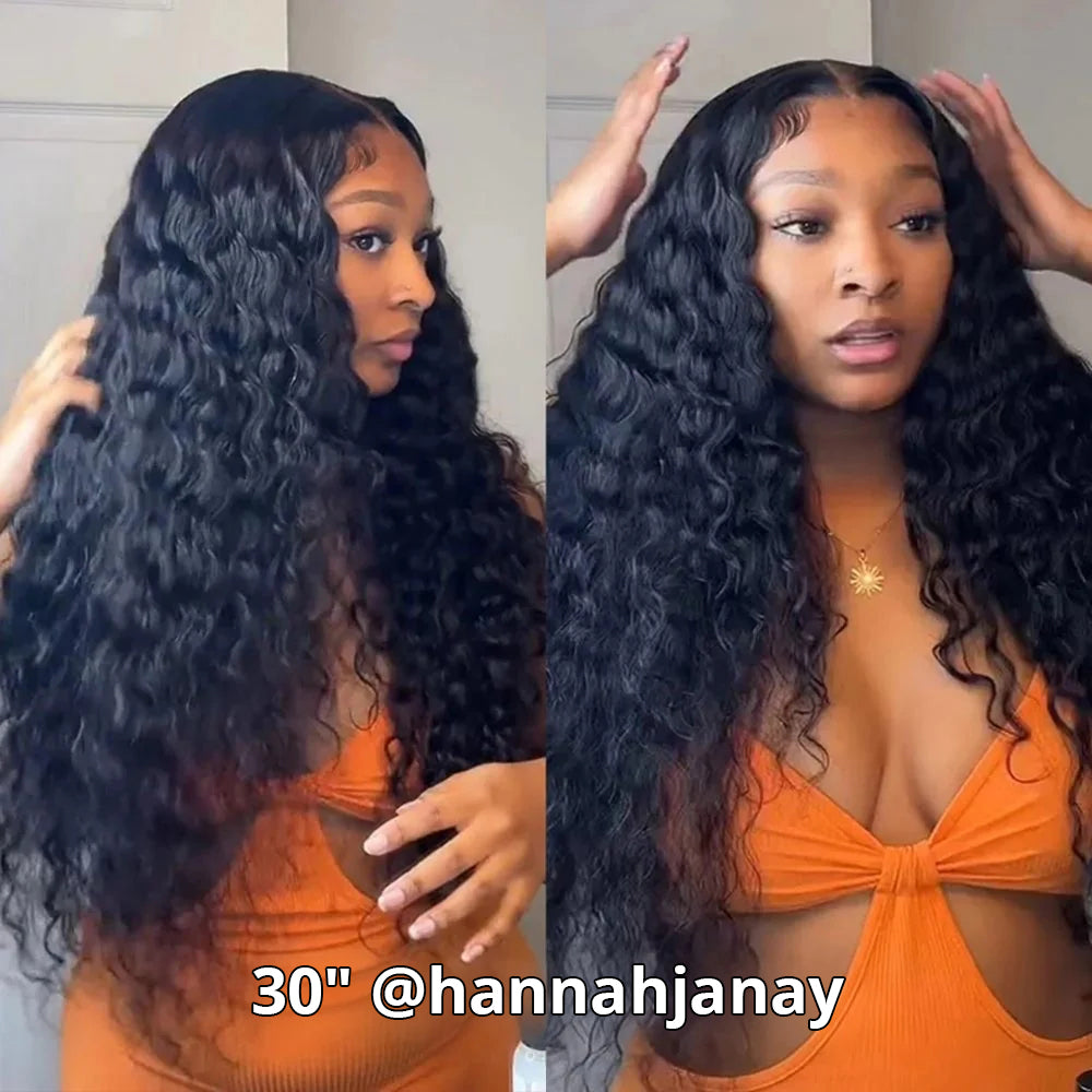 Water wave human hair wig with transparent lace front, natural hairline and glueless wear and go design, soft wet-look waves with full salon style volume