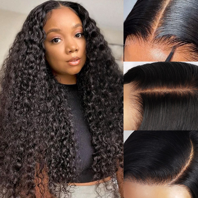 Zlike Water Wave 300% Density Lace Front Human Hair Wigs Natural Color 13x6 Glueless Wig With Pre-Cut Lace & Drawstring