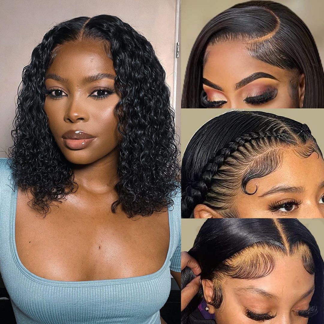 $189 = 3Wigs | Bob 13x4 Lace Front Water Wave Wig + Bob Glueless 4x4 Lace Closure Straight 613 Blonde Wig + Glueless 1x2 Top Lace Closure Straight Wig With Bangs