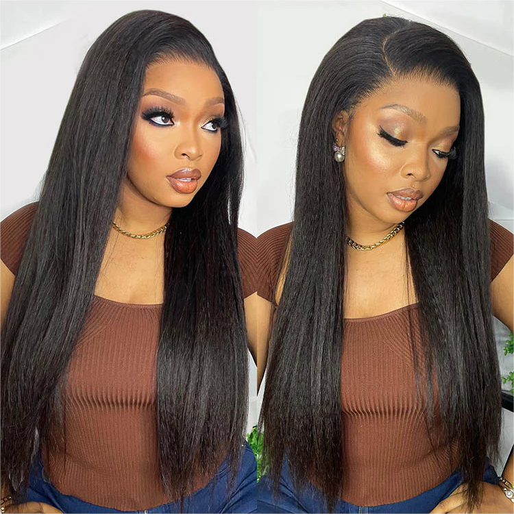 Transparent Lace Yaki Straight Hair Wig 4x4 Lace Closure Human Hair Wigs Skin Melt-Zlike