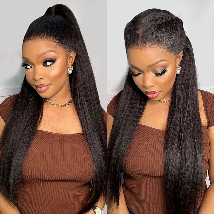 Transparent Lace Yaki Straight Hair Wig 4x4 Lace Closure Human Hair Wigs Skin Melt-Zlike