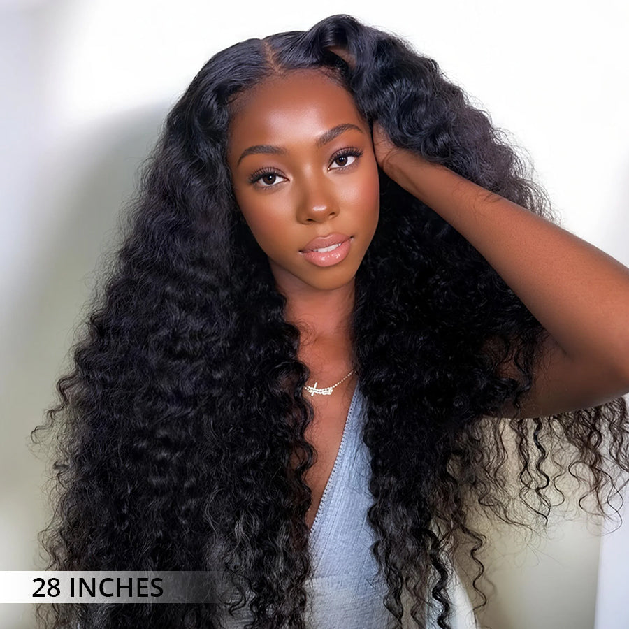 Zlike 300% density deep wave lace front human hair wig with transparent lace and full volume curls