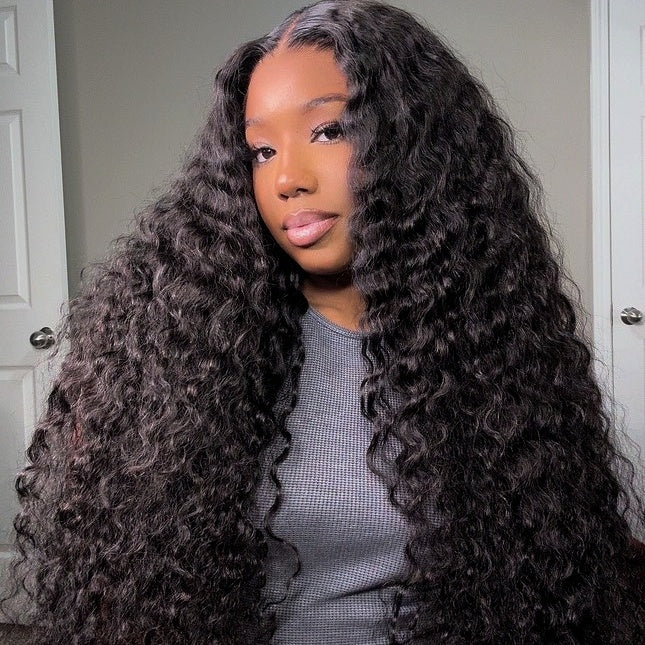 Zlike 300% density deep wave lace front human hair wig with transparent lace and full volume curls