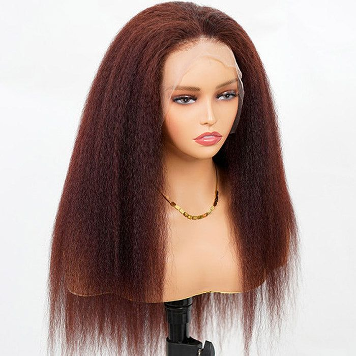 Reddish Brown Yaki Straight 13x4 HD Lace Frontal Human Hair Wig | Flash Sale
