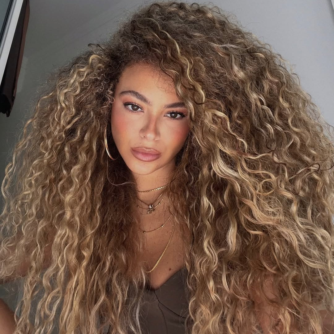 Zlike honey blonde highlight spiral loose curls human hair wig