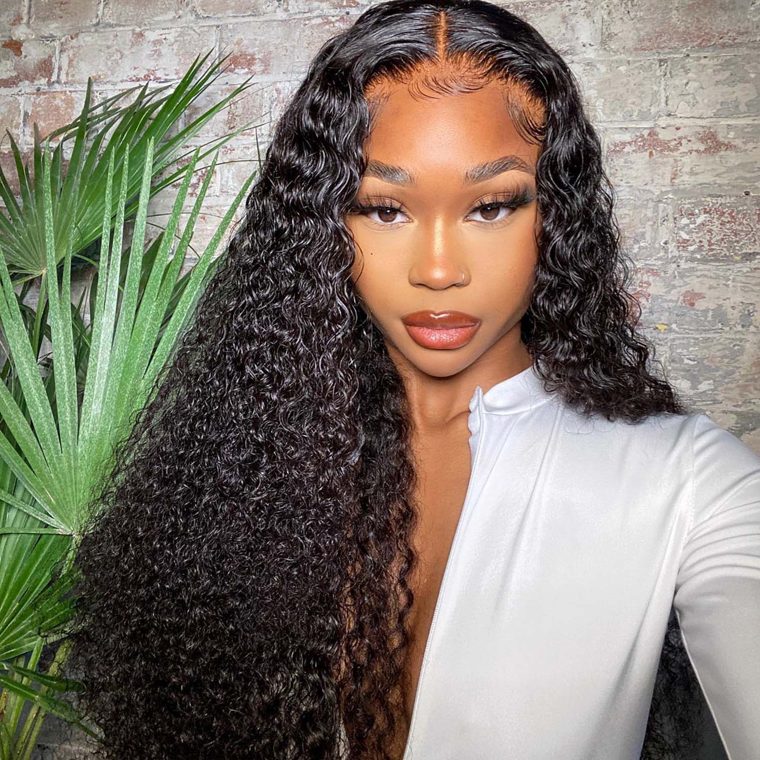 Zlike natural black water wave HD lace front human hair wig