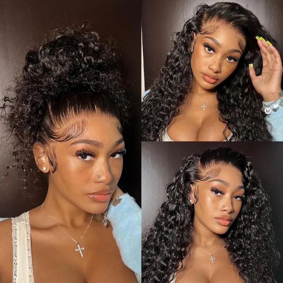 Zlike water wave invisi-band 360 lace frontal human hair wig