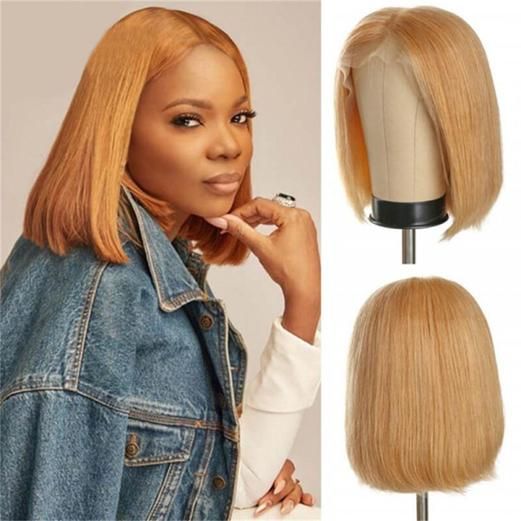 Zlike Short Honey #27 Blonde Bob Wig With Baby Hair Honey Brown Straight Human Hair Wigs