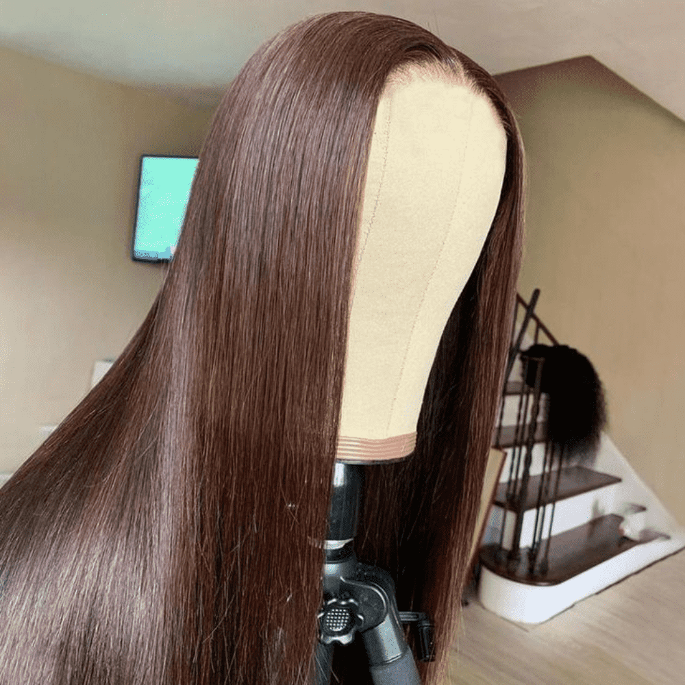 Pre Plucked #4 Chocolate Brown Silky Straight Lace Front Human Hair Wigs With Baby Hair