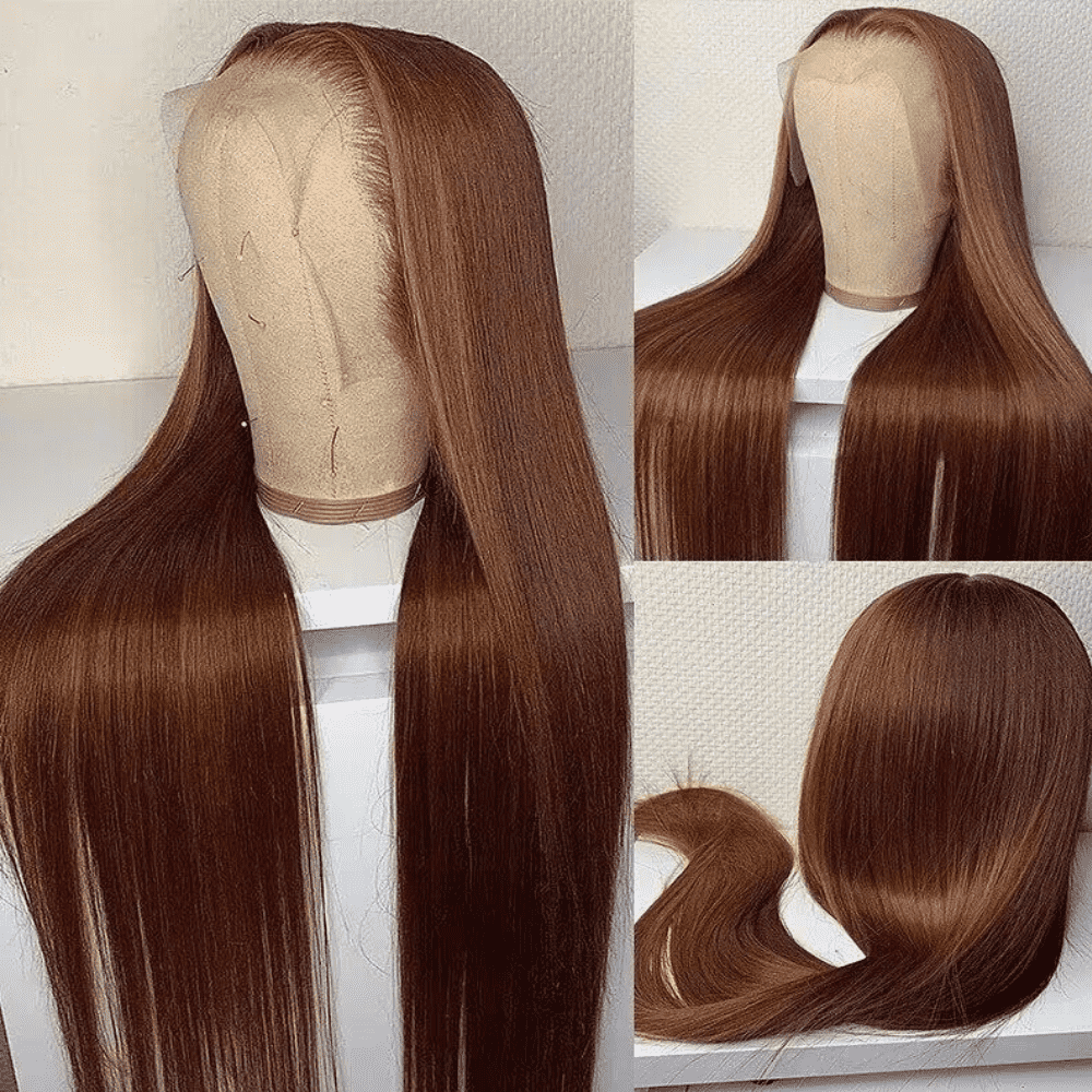 Pre Plucked #4 Chocolate Brown Silky Straight Lace Front Human Hair Wigs With Baby Hair