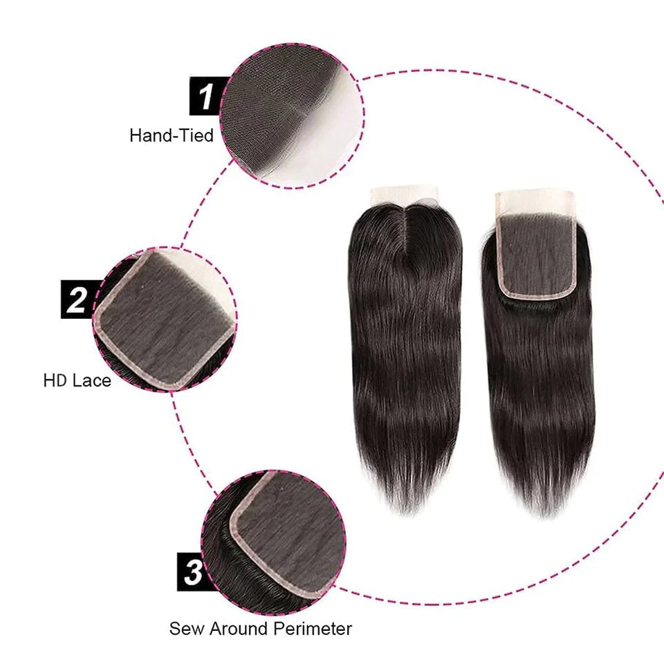 4x4/5x5/13x4 Silky Straight Human Hair HD Swiss Lace Closure Pre Plucked Natural Hairline with Baby Hair-Aaliweya
