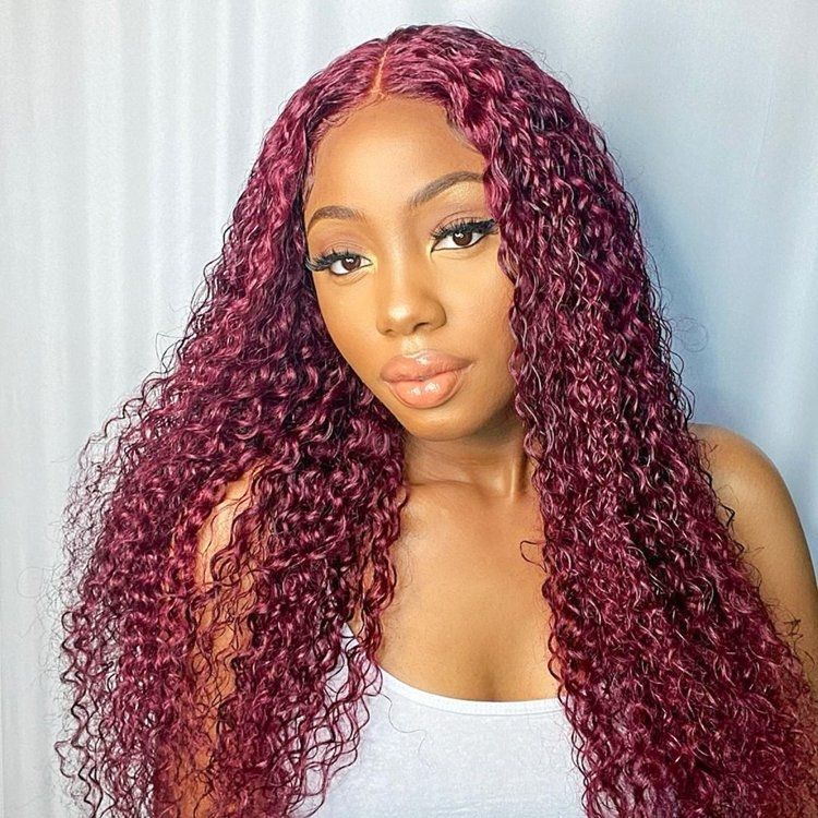 Curly Hair 99j Color Wig Lace Front Wigs Pre Plucked Hairline Baby Hair 100% Human Hair Wigs-Zlike