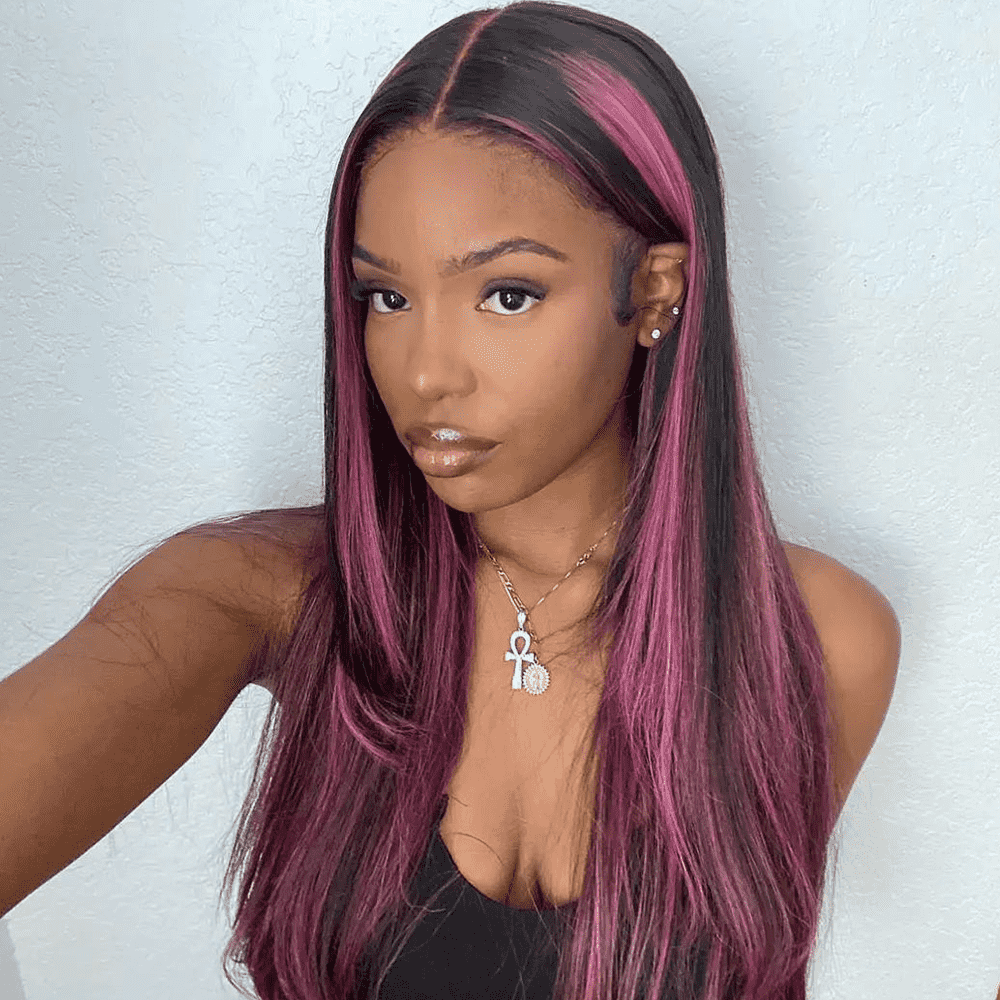 Purple Pink Highlight Mix Colored Lace Front Closure 100% Virgin Human Hair Wigs