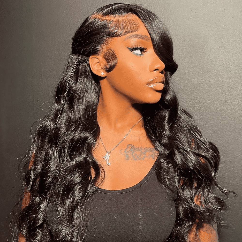 Long Natural Black Wigs Body Wave HD Lace Front Wigs With Baby Hair 180% Density