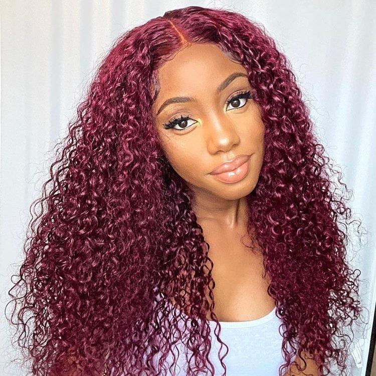 Curly Hair 99j Color Wig Lace Front Wigs Pre Plucked Hairline Baby Hair 100% Human Hair Wigs-Zlike