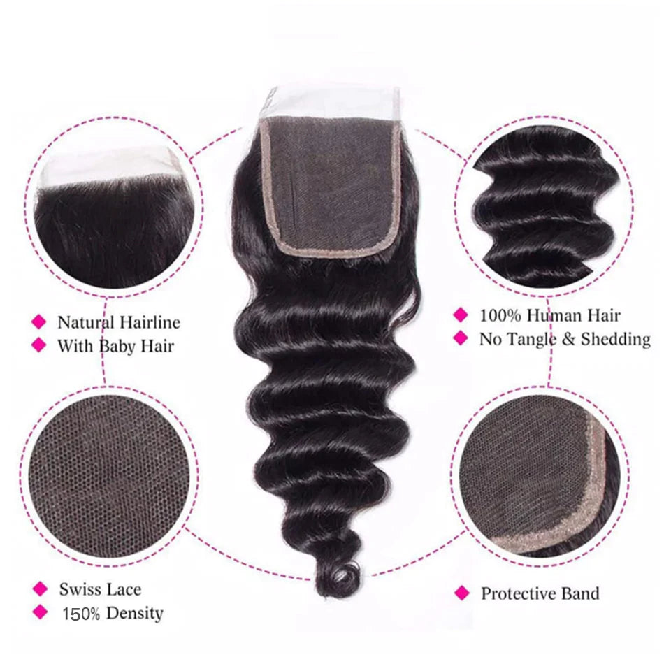 Loose Wave Hair 4 Bundles With 4x4 Lace Closure Virgin Human Hair-Zlike