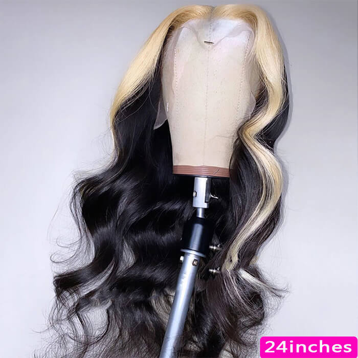 1B/613 Highlight Blonde Skunk Stripe 13x4 Front Wig for Black Women