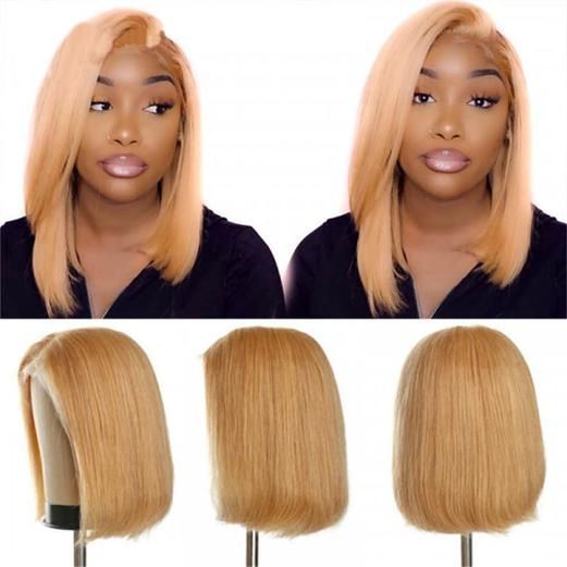 Zlike Short Honey #27 Blonde Bob Wig With Baby Hair Honey Brown Straight Human Hair Wigs