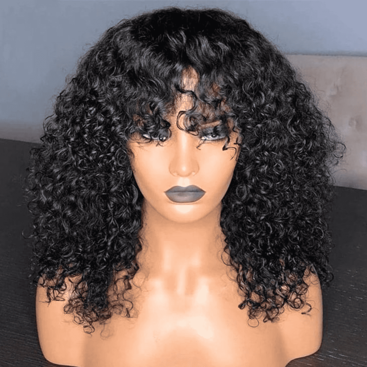 Short curly human hair bob wig with adjustable straps