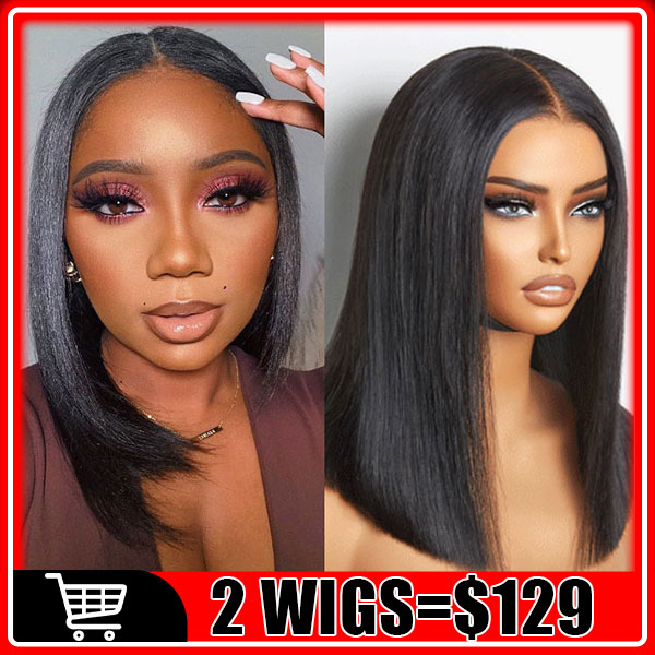 $129/2 Wigs | 10Inch Bob Glueless 5x5 Lace Closure Straight Highlight Wig + 10Inch Bob 13x4 Lace Front Straight Wig