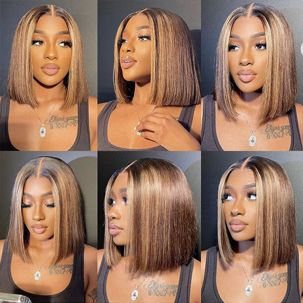 $129/2 Wigs | 10Inch Bob Glueless 5x5 Lace Closure Straight Highlight Wig + 10Inch Bob 13x4 Lace Front Straight Wig