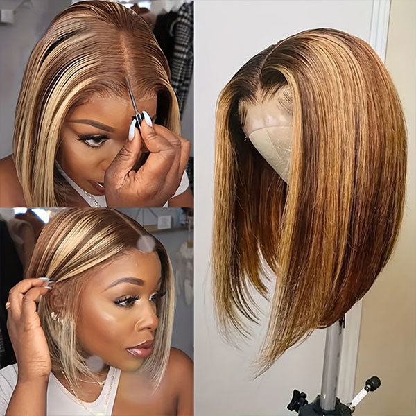 $129/2 Wigs | 10Inch Bob Glueless 5x5 Lace Closure Straight Highlight Wig + 10Inch Bob 13x4 Lace Front Straight Wig