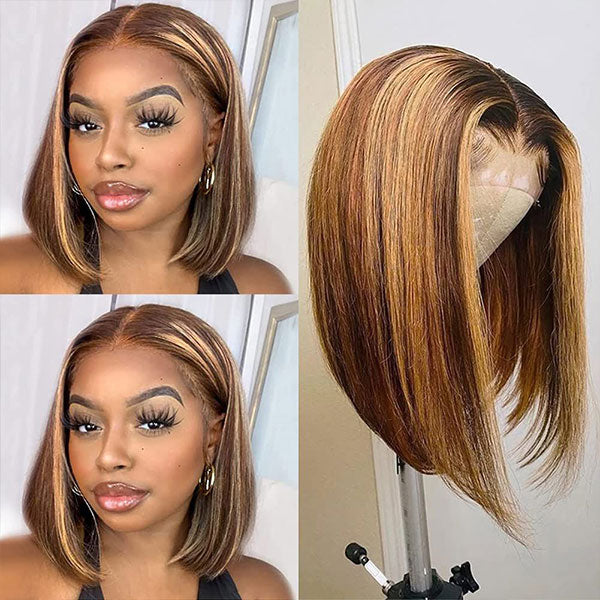 $129/2 Wigs | 10Inch Bob Glueless 5x5 Lace Closure Straight Highlight Wig + 10Inch Bob 13x4 Lace Front Straight Wig