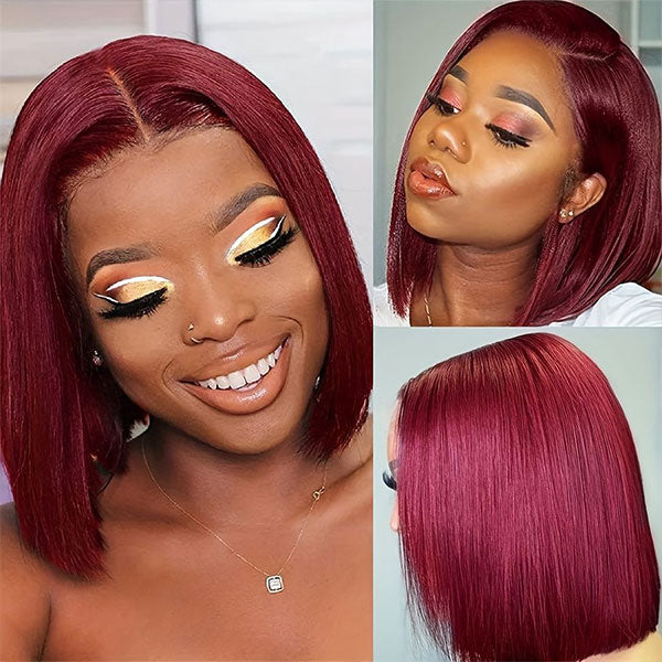 $129/2 Wigs | Glueless Wear & Go Straight Wig With Bangs + 10Inch 99J Straight Bob 13X4 Lace Front Wig