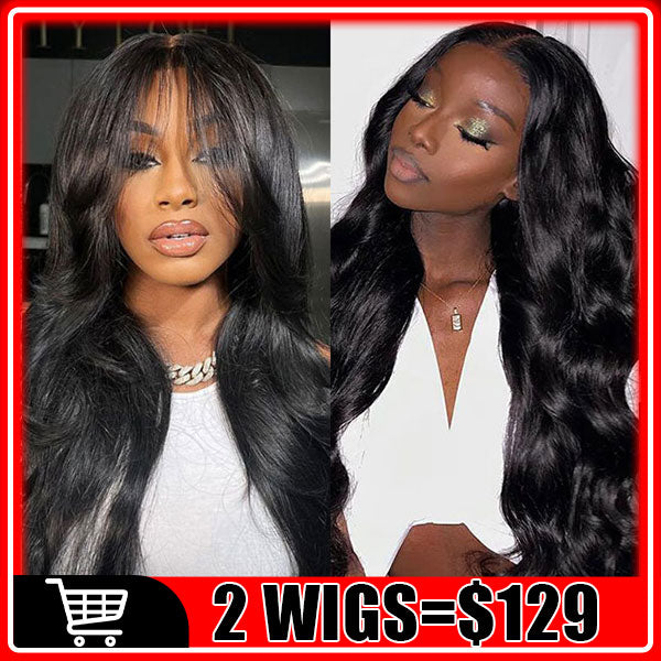 $129/2 Wigs | V Part Glueless Wear & Go Body Wave Wig + Glueless Wear & Go Body Wave Wig With Bangs