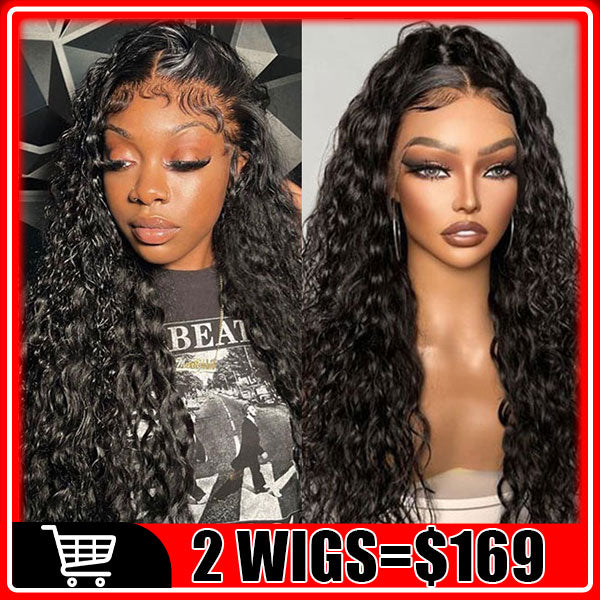 169=2 Wigs 13X4 Water Wave Lace Front Wig 100% Human Hair Wigs Natural Hairline Flash Sale