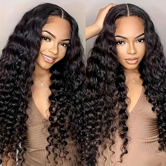 $129 = 2 Wigs | U Part Glueless Wear & Go Deep Wave Natural Color Wig + Glueless Wear & Go Jerry Curly Bob Highlight Wig With Bangs