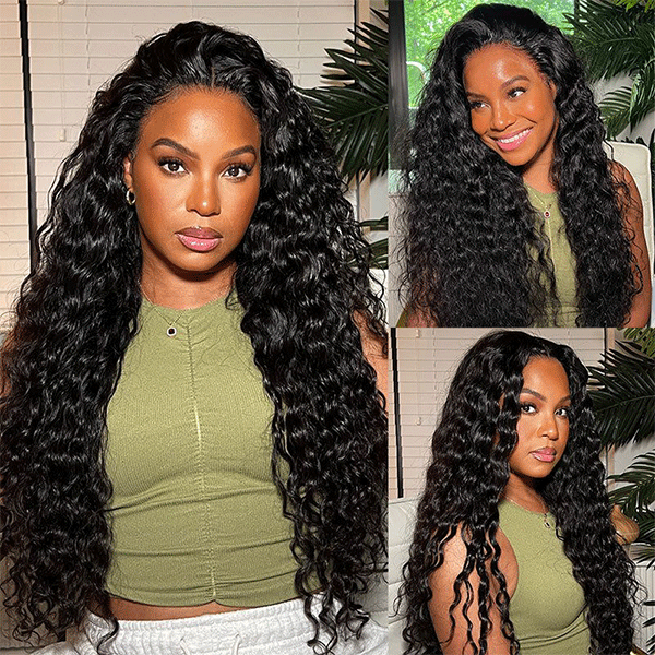 30"=$198 Water Wave Wig 180% Density Transparent Lace Front Wigs 100% Human Hair Natural Hairline