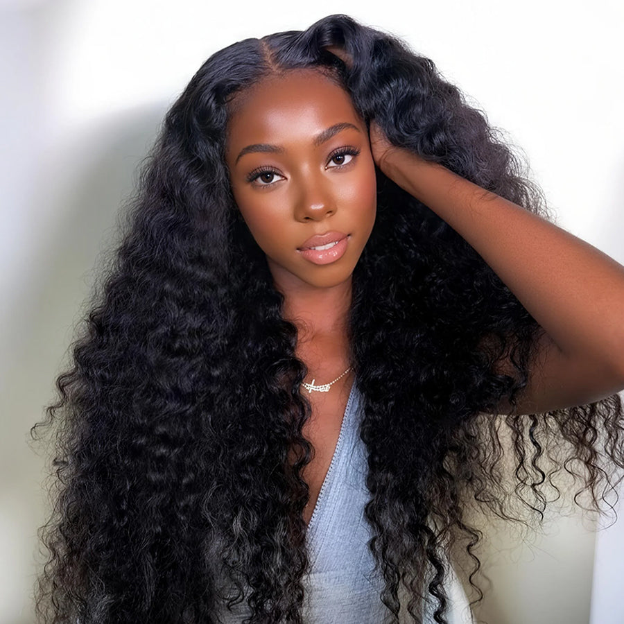 Zlike 300% Density Deep Wave Lace Wigs Bleached Knots Human Hair Transparent Lace Front Wigs