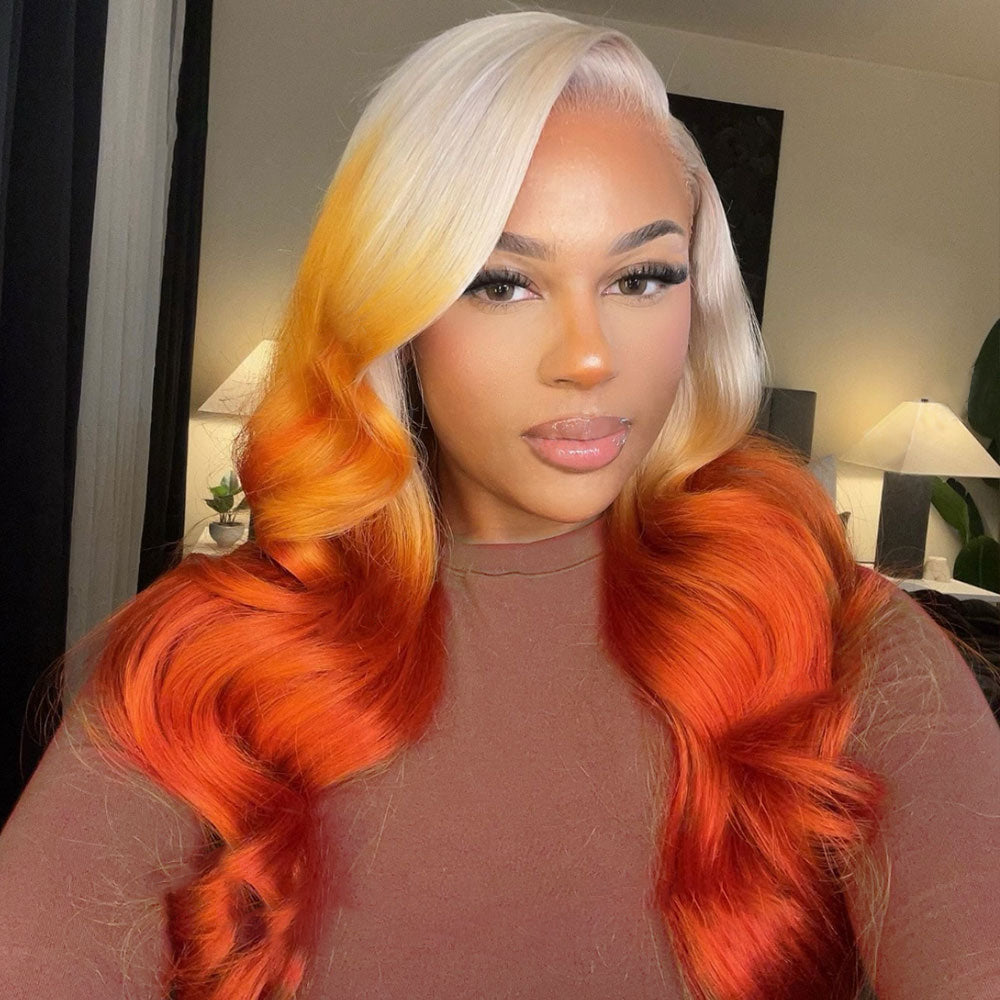 Body Wave 613 Blonde Ombre Highlight Ginger Transparent Lace Front Human Wigs