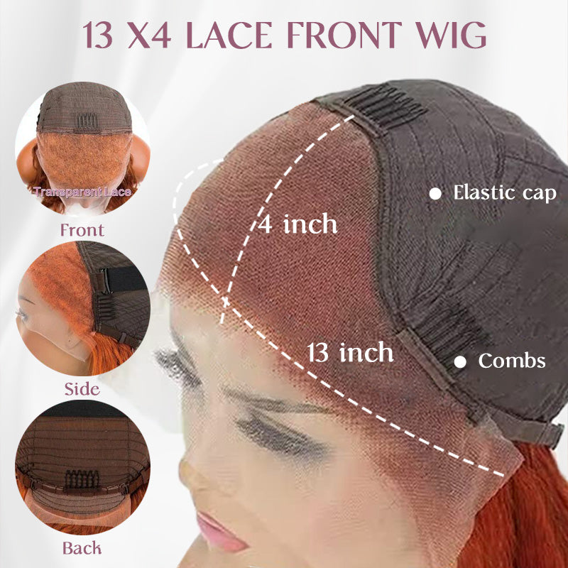 Pre Plucked Water Wave Lace Front Wig #350 Ginger Orange Colored Human Hair Wigs For Women
