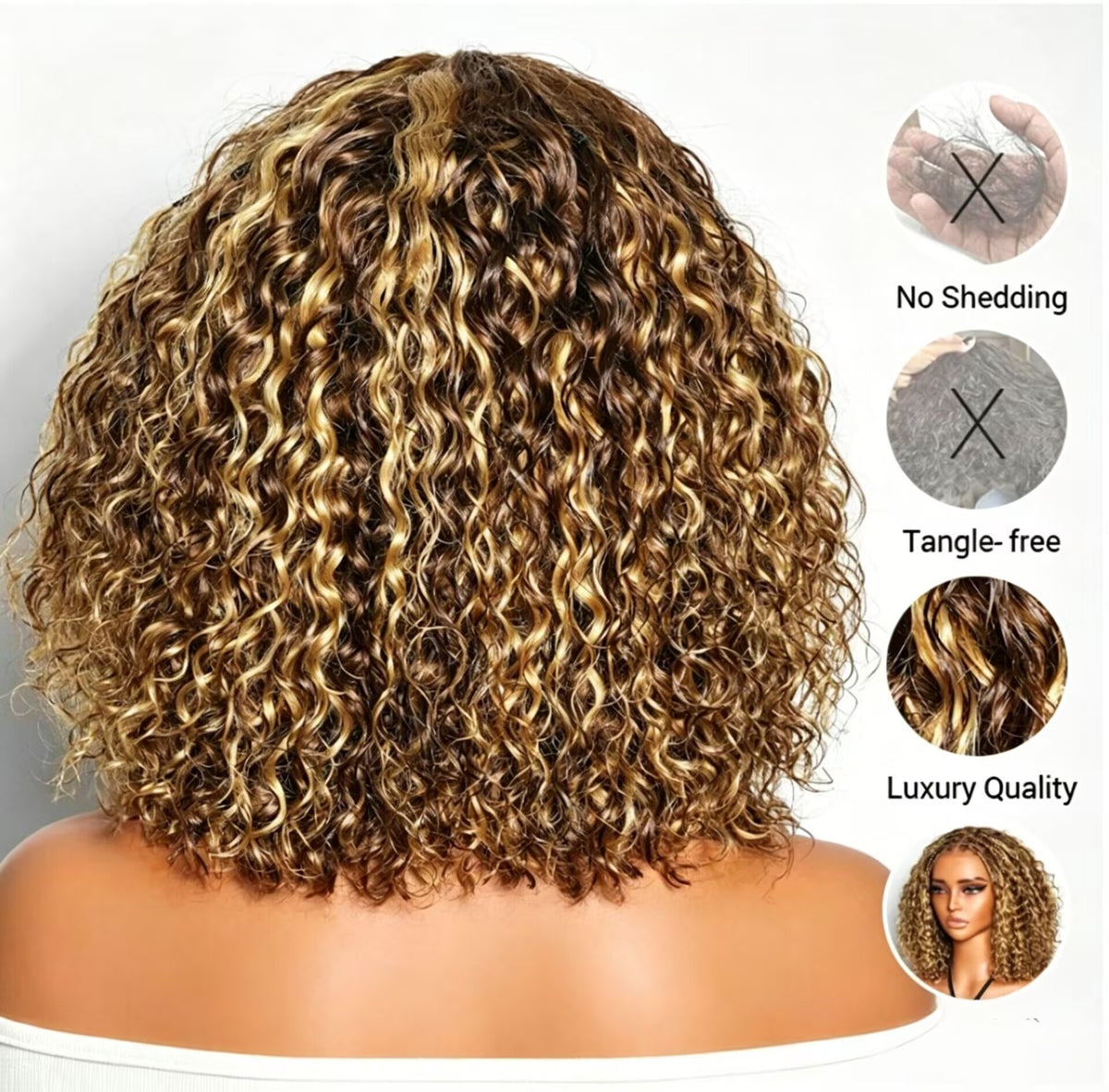 Zlike Boho Braids Blonde Highlight Water Wave Human Hair Wig 7x5 Lace Glueless Pre-Styled Wig