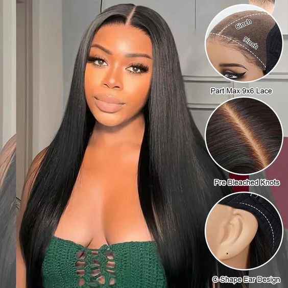 [BOGO] 9x6 Pre Cut Glueless Straight Lace Closure Wig Pre Bleached Human Hair Wigs