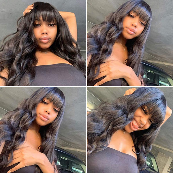 $85 for 20" Throw & Go Body Wave Wig With Bangs Cost-effective Human Wig Hair