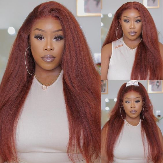 Reddish Brown Yaki Straight 13x4 Lace Frontal Human Hair Wig | Flash Sale