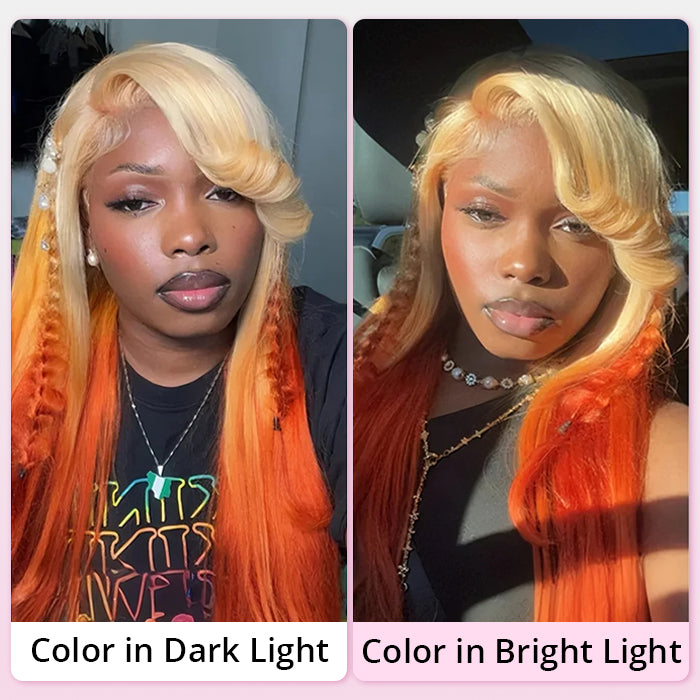 Zlike 613 Blonde Ombre Highlight Ginger Orange 13x4 Transparent Lace Front Human Hair Wigs