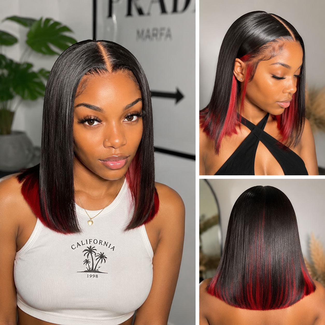Zlike Multicolor Peekaboo Highlight Bob Wig Glueless Transparent Lace Human Hair Short Bob Wig